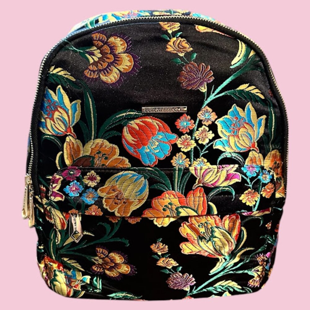 Beautiful Rampage Floral Backpack~ Gently Used~ Black with Vibrant Colors (F5)
